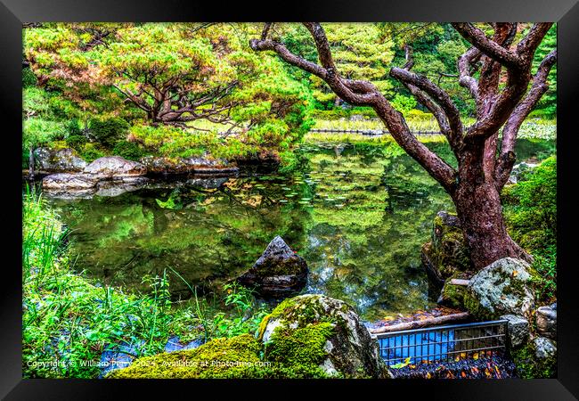 East Lake Water Reflection Garden Heian Shrine Kyoto Japan Framed Print by William Perry
