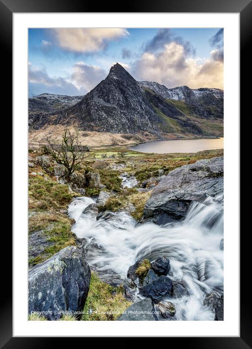 Tryfan Mountain from the Afon Lloer at the end of the day. Framed Mounted Print by Philip Veale