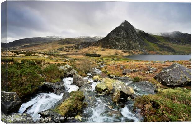 Tryfan in the Ogwen Valley from the slopes of Carnydd Dafydd. Canvas Print by Philip Veale