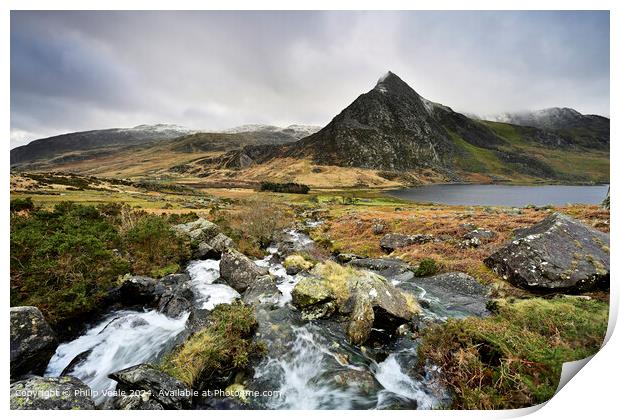 Tryfan in the Ogwen Valley from the slopes of Carnydd Dafydd. Print by Philip Veale
