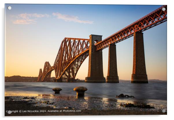 Forth Rail Bridge Queensferry Scotland at Sunset Acrylic by Les McLuckie