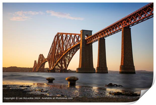 Forth Rail Bridge Queensferry Scotland at Sunset Print by Les McLuckie