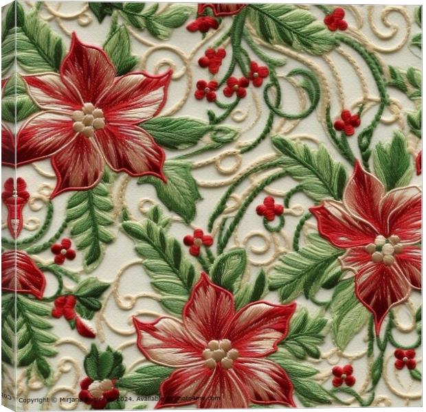 Embroided seamless pattern tile with red flower Canvas Print by Mirjana Bogicevic
