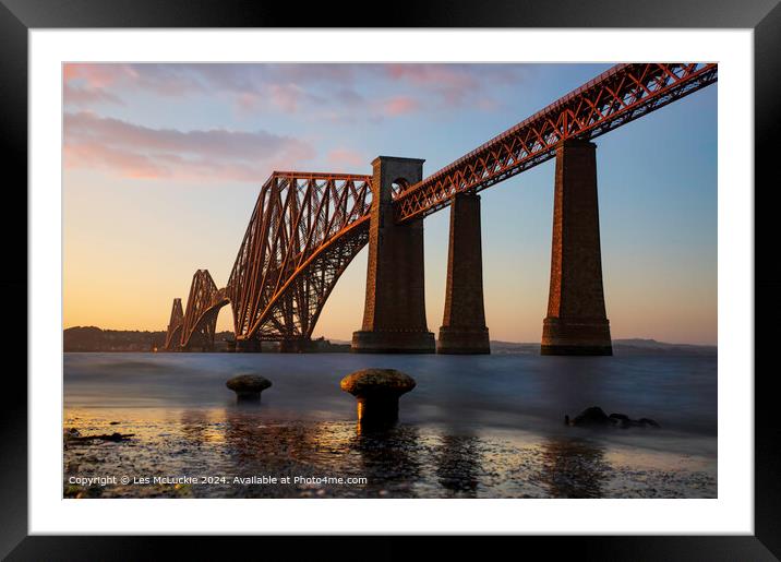 Sunset scene from the Forth Rail Bridge in Queensferry Scotland Framed Mounted Print by Les McLuckie