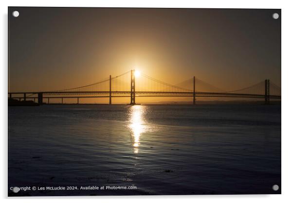 View of the Forth road bridges at sunset Acrylic by Les McLuckie