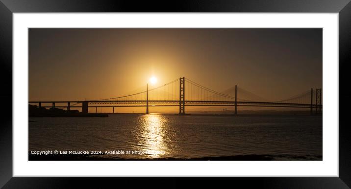 Panoramic shot of The Forth Road Bridges in South Queensferry Framed Mounted Print by Les McLuckie