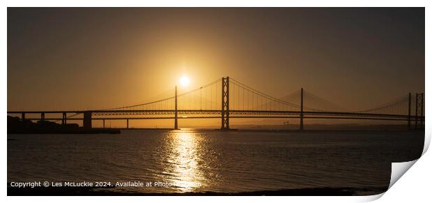 Panoramic shot of The Forth Road Bridges in South Queensferry Print by Les McLuckie