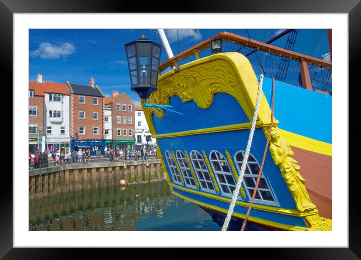 Whitby Harbour’s HMS Bark Endeavour Framed Mounted Print by Alison Chambers