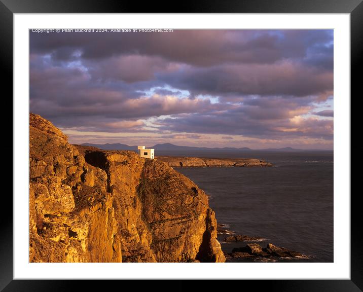 Ellins Tower on Sea Cliffs at Sunset, Anglesey Framed Mounted Print by Pearl Bucknall