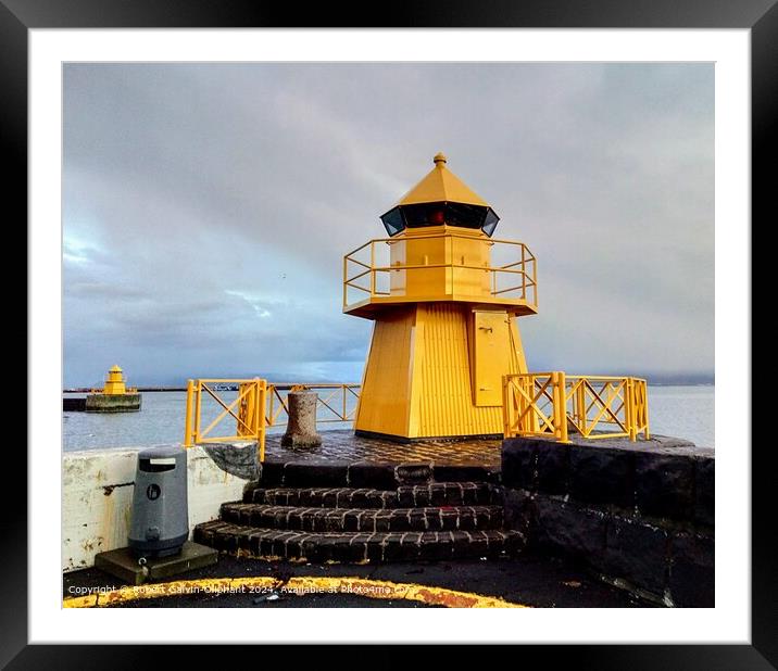 Yellow Lighthouses Reykjavik Seascape Framed Mounted Print by Robert Galvin-Oliphant