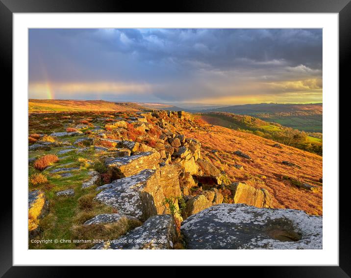 Rainbow, Stormy Sunset, Stanage Edge Framed Mounted Print by Chris Warham