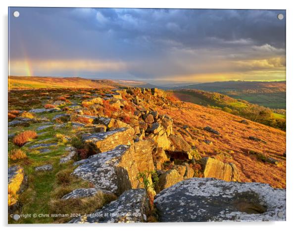 Rainbow, Stormy Sunset, Stanage Edge Acrylic by Chris Warham