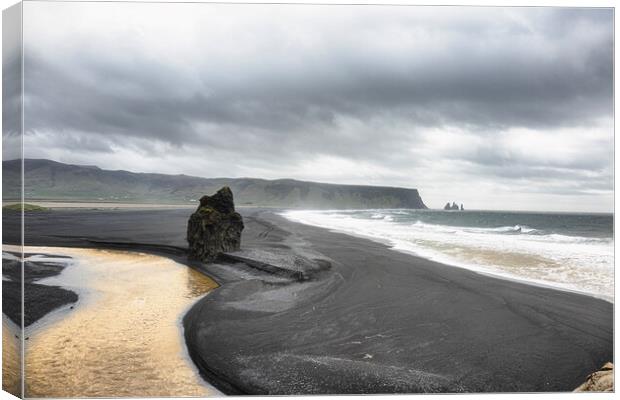 Black Sand, Blue Sea, Icelandic Landscape Canvas Print by kathy white