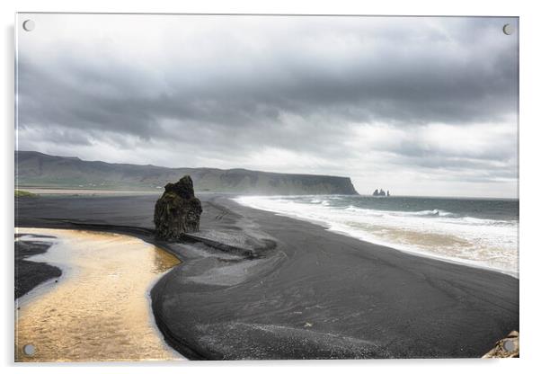 Black Sand, Blue Sea, Icelandic Landscape Acrylic by kathy white