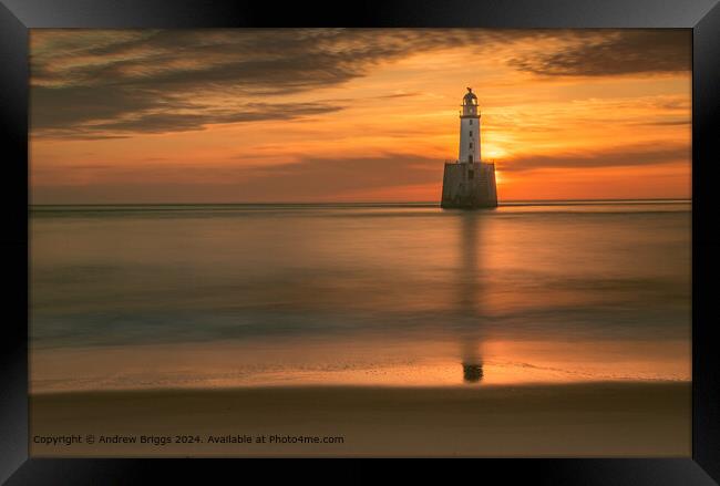 Rattray Head Lighthouse at sunrise. Framed Print by Andrew Briggs