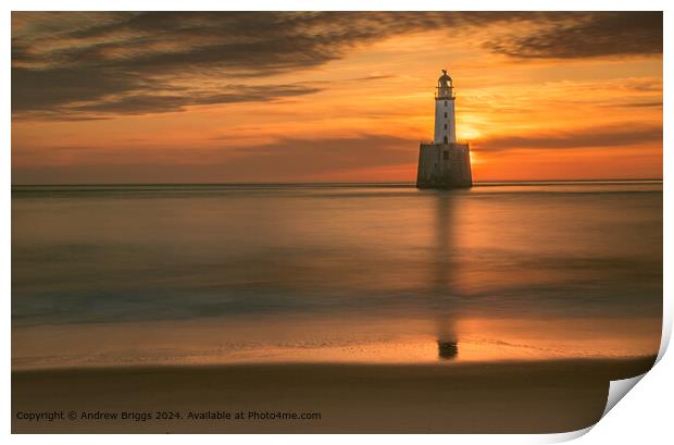 Rattray Head Lighthouse at sunrise. Print by Andrew Briggs