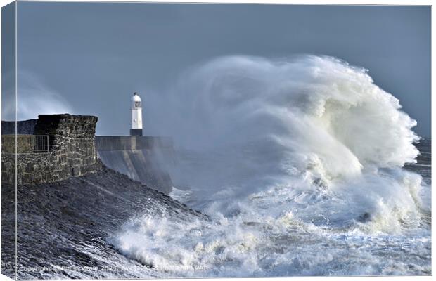 Porthcawl Lighthouse Stormy Sea Canvas Print by Philip Veale