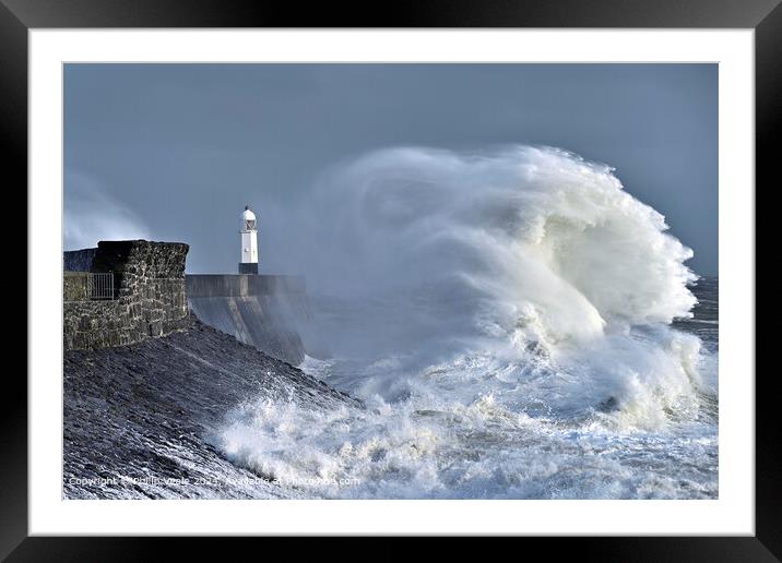 Porthcawl Lighthouse Stormy Sea Framed Mounted Print by Philip Veale