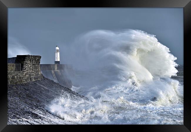 Porthcawl Lighthouse Stormy Sea Framed Print by Philip Veale