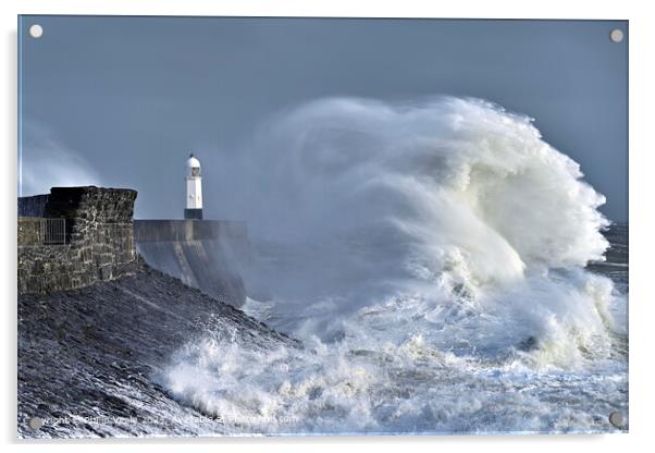 Porthcawl Lighthouse Stormy Sea Acrylic by Philip Veale