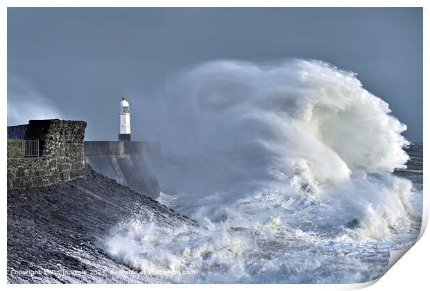 Porthcawl Lighthouse Stormy Sea Print by Philip Veale