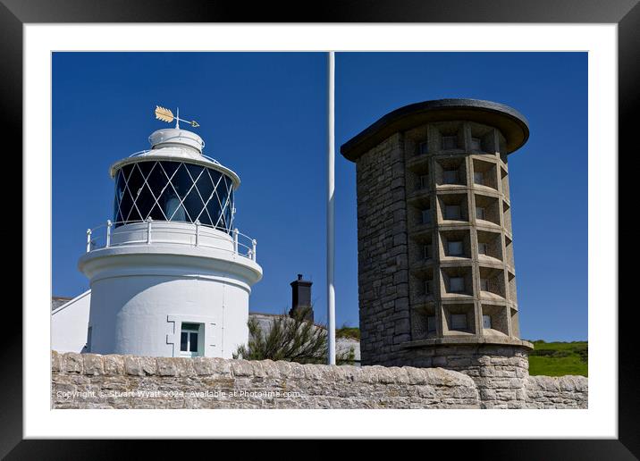 Anvil Point Lighthouse Nautical Colour Palette Framed Mounted Print by Stuart Wyatt