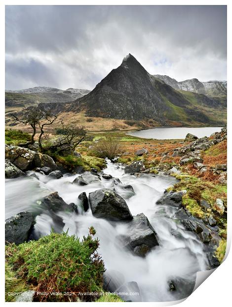 Tryfan and Afon Lloer on a Stormy Winter Day. Print by Philip Veale