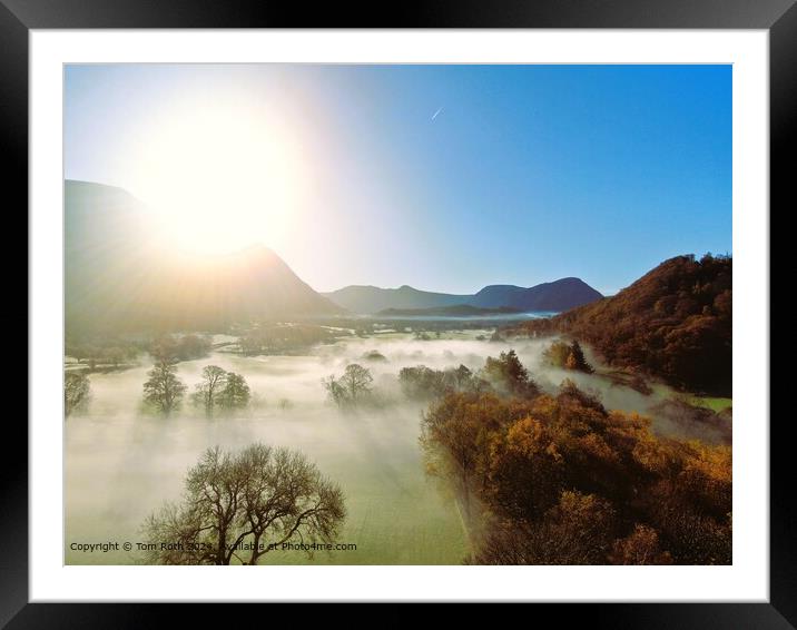 Aerial view of a cloud inversion at sunrise Framed Mounted Print by Tom Roth