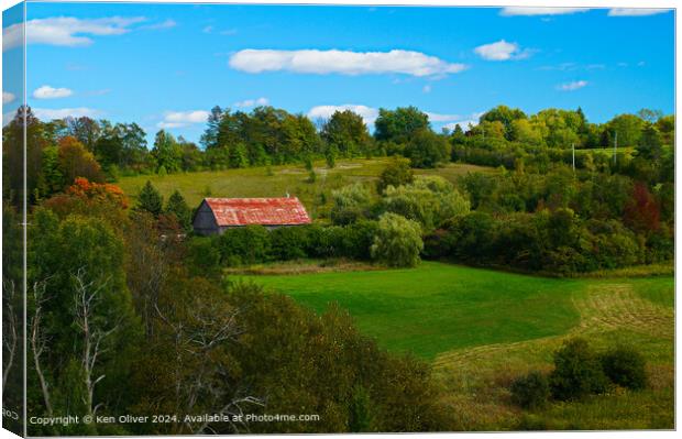 Ontario Canada Landscape: Red Barn, Green Fields Canvas Print by Ken Oliver