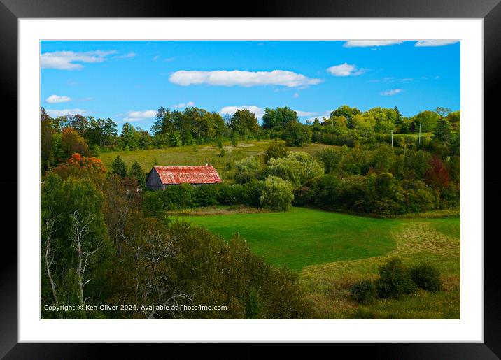 Ontario Canada Landscape: Red Barn, Green Fields Framed Mounted Print by Ken Oliver