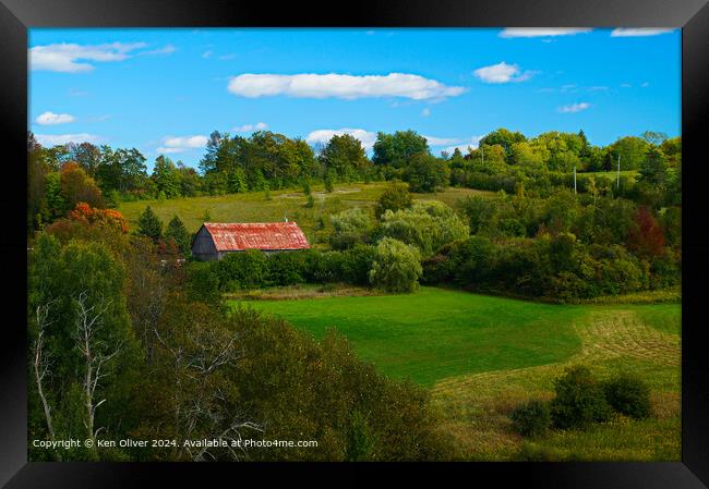Ontario Canada Landscape: Red Barn, Green Fields Framed Print by Ken Oliver