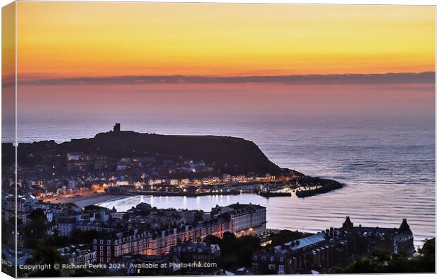 Dawn breaking over Scarborough Canvas Print by Richard Perks