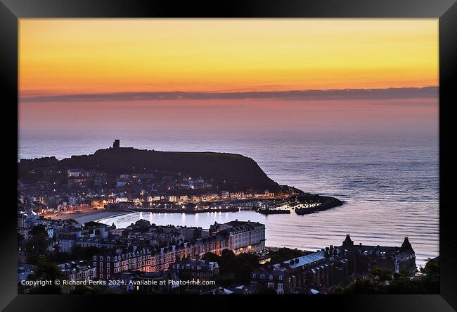 Dawn breaking over Scarborough Framed Print by Richard Perks