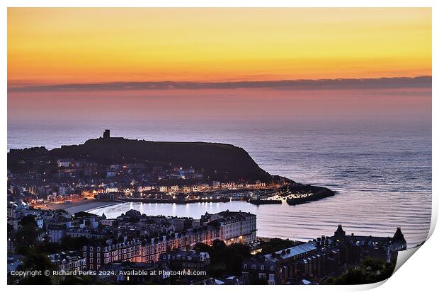Dawn breaking over Scarborough Print by Richard Perks