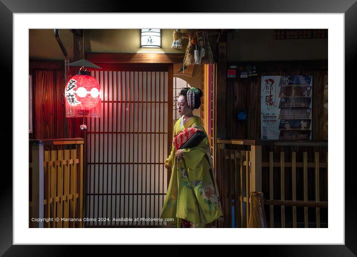 Geisha Kyoto Gion Framed Mounted Print by Marianna Obino