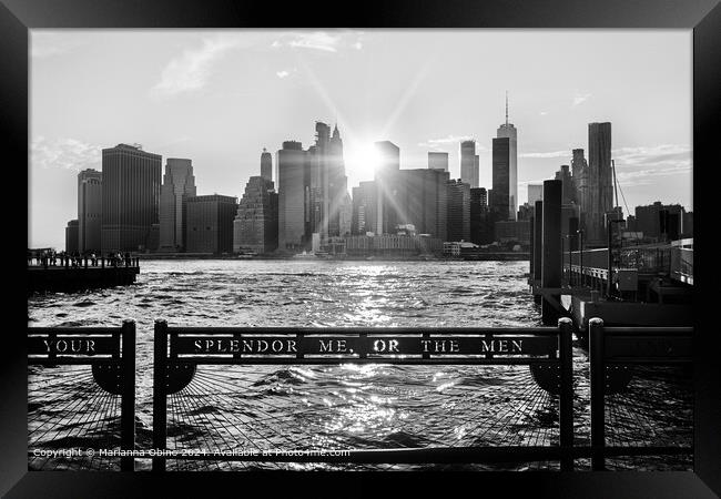 Brooklyn Ferry Sunset Cityscape Framed Print by Marianna Obino