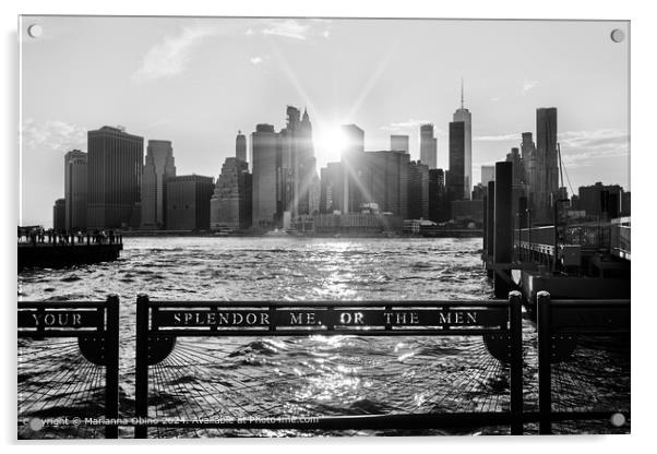 Brooklyn Ferry Sunset Cityscape Acrylic by Marianna Obino
