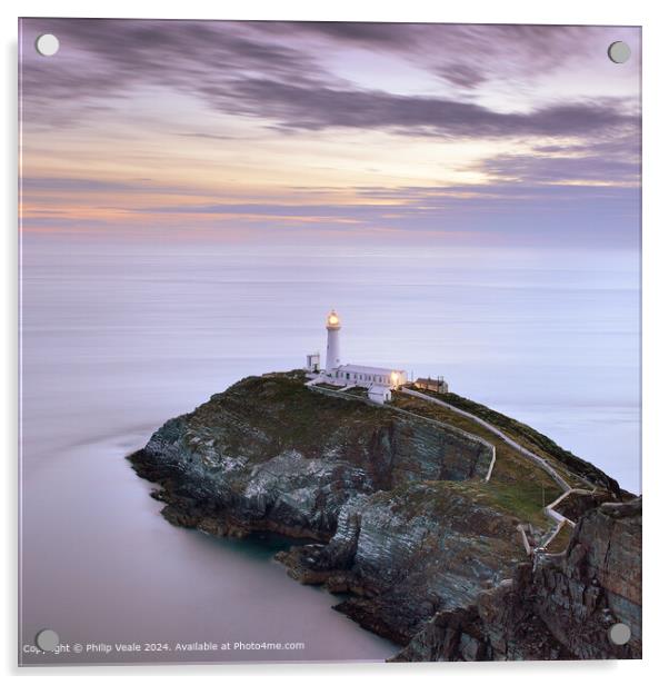 South Stack Lighthouse at Sunset. Acrylic by Philip Veale