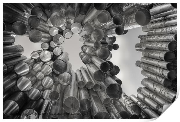 Black and White Abstract Stainless Steel Tubes. Print by Maggie Bajada