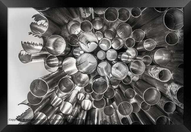 Black and White Abstract Metal Tubes of Sibelius Park Monument. Framed Print by Maggie Bajada