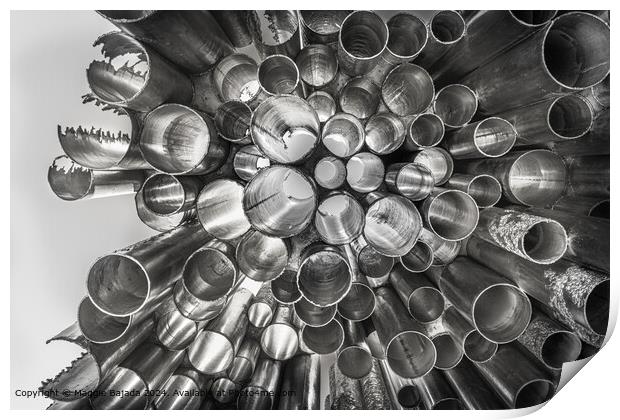 Black and White Abstract Metal Tubes of Sibelius Park Monument. Print by Maggie Bajada