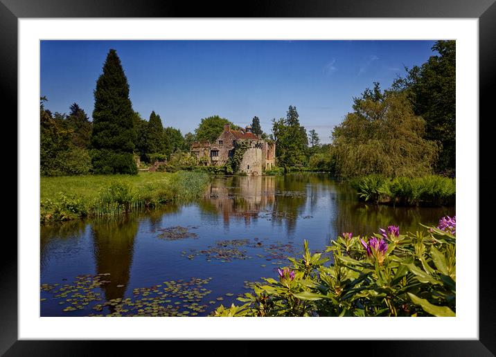Reflections of the folly in the moat of Old Scotney Castle Lamberhurst Kent UK Framed Mounted Print by John Gilham