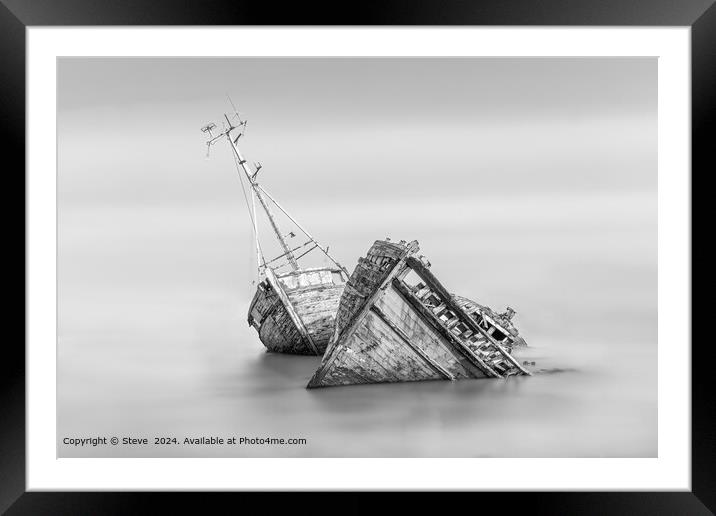 Long Exposure Fine Art View of Boat Wrecks Beached at Pin Mill on the Banks of the River Orwell, Suffolk Framed Mounted Print by Steve 