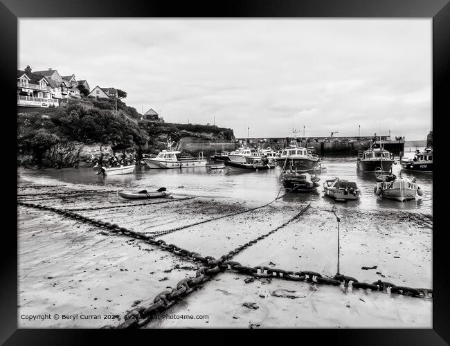 Newquay Harbour Black and White Landscape Framed Print by Beryl Curran