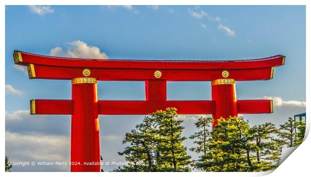 Red Tori Gate Heian Shinto Shrine Print by William Perry