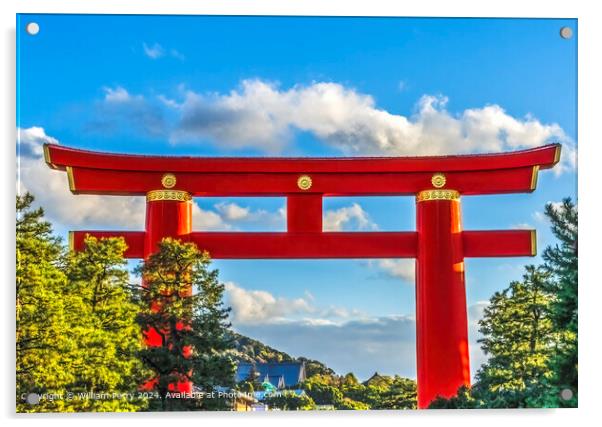 Red Tori Gate Heian Shrine Kyoto Acrylic by William Perry