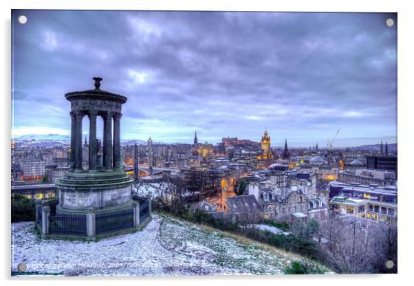 Edinburgh Winter Cityscape View Acrylic by Karsten Moerman