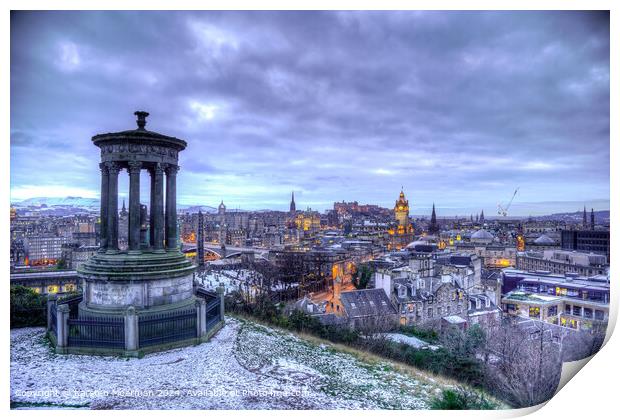 Edinburgh Winter Cityscape View Print by Karsten Moerman