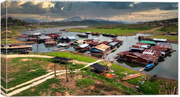 Mon Refugees Floating Village Thailand  Canvas Print by Adrian Evans