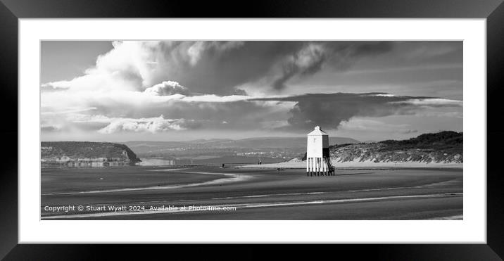 Brean Beach Black and White Landscape Framed Mounted Print by Stuart Wyatt